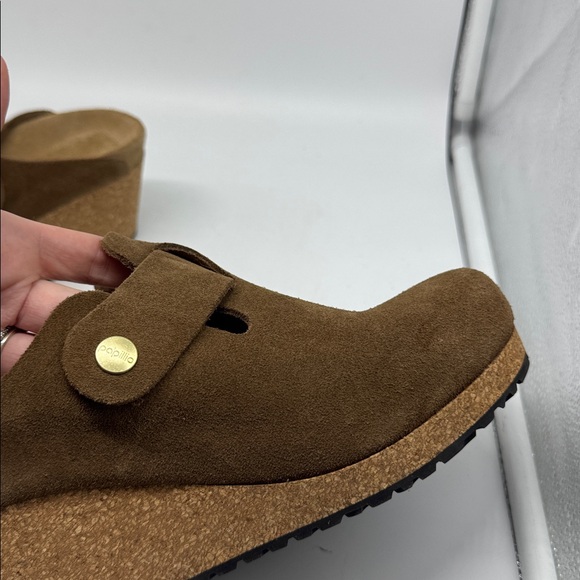 Birkenstock Papillio Fanny Ring-Buckle Suede Leather Clogs Dark Tea Brown - Picture 7 of 15